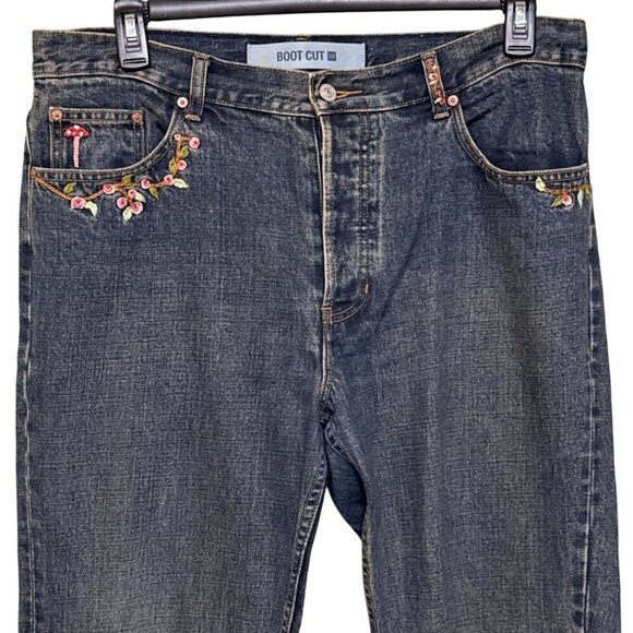 Gap Vintage 2002 Boot Cut Jeans Embroidery Flowers Mushroom Button Fly Size 14R - Picture 12 of 16